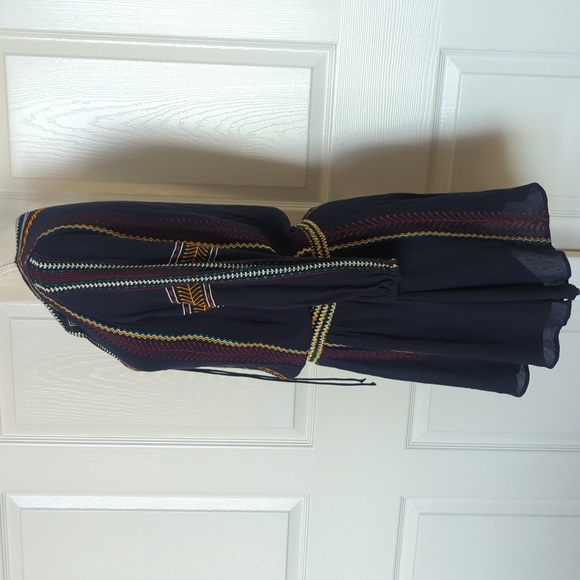 Alice + Olivia Jolene Embroidered Drop Waist Peasant Navy Blue Dress - Picture 5 of 8